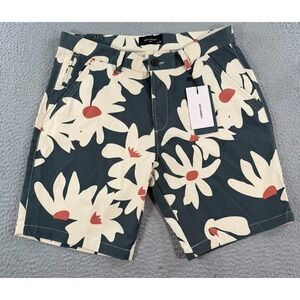 Estivaneli Shorts Men's 32 Green Floral Chino Summer Surf Resort Beach Stretch